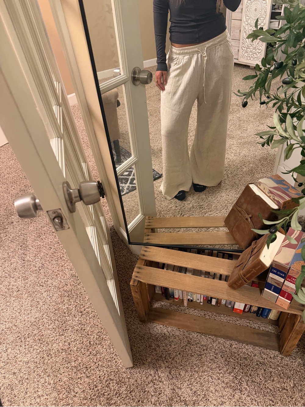 Cream Wide-Leg Drawstring Lounge Pants